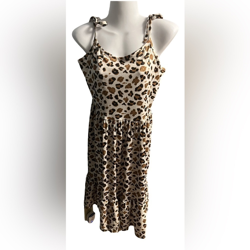 Marie Nicole giraffe print Thai spaghetti strap tank midi dress with ruffle